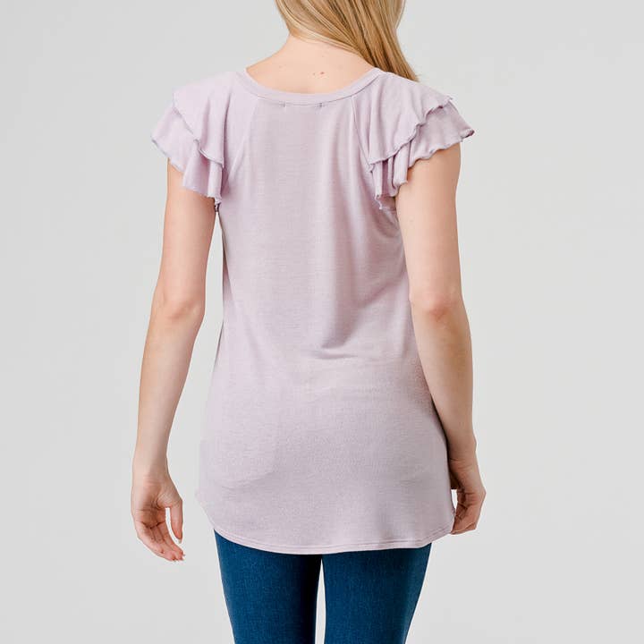 Flutter Sleeve V-Neck Top - Lilac