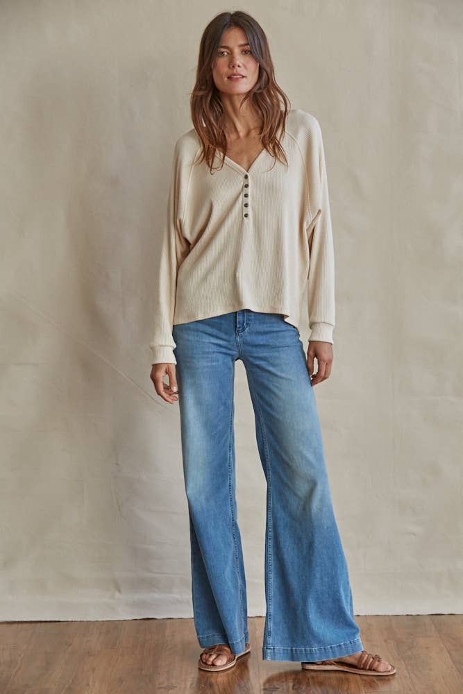 Button Down Raglan Top - Cream