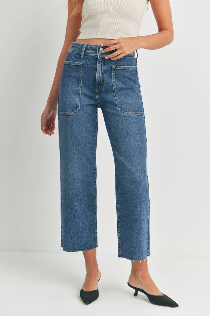 High Rise Utility Wide Leg - Medium Denim