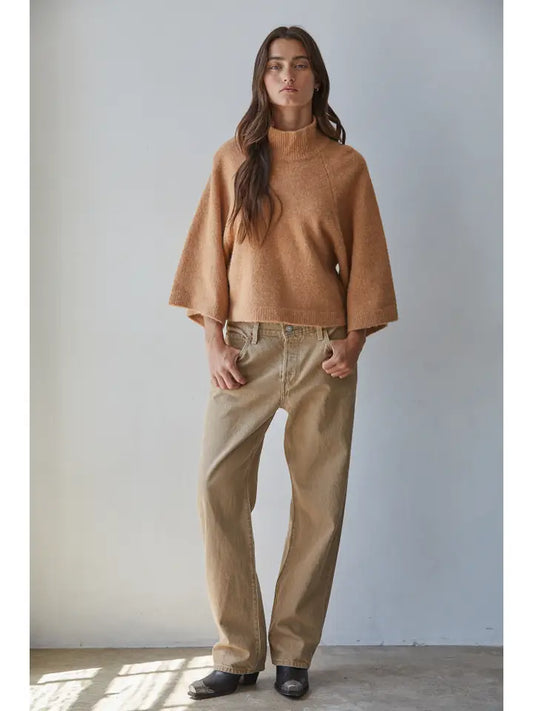 Turtleneck Boxy Pullover - Camel