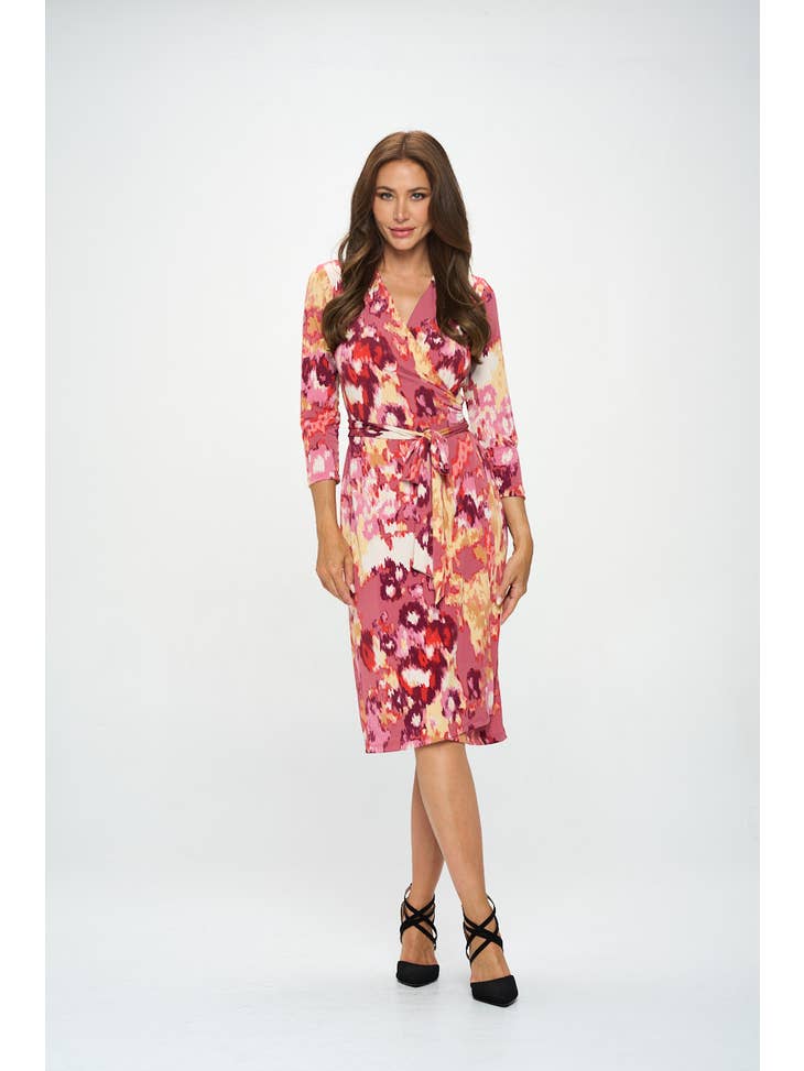 Abstract Print V Neck Wrap Dress - Sienna