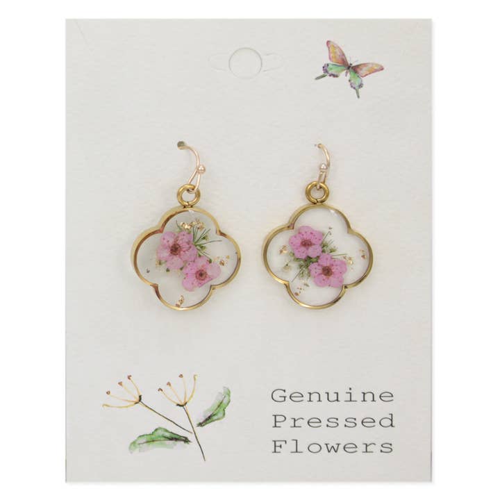 Dried Floral Earrings - Pink Clover
