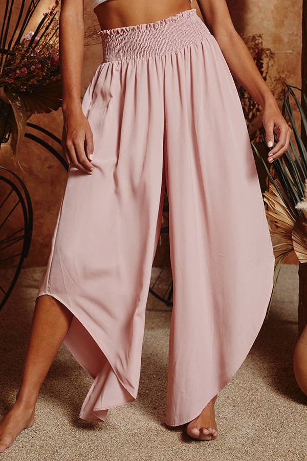 Soft Woven Wide Leg Pants - Blush