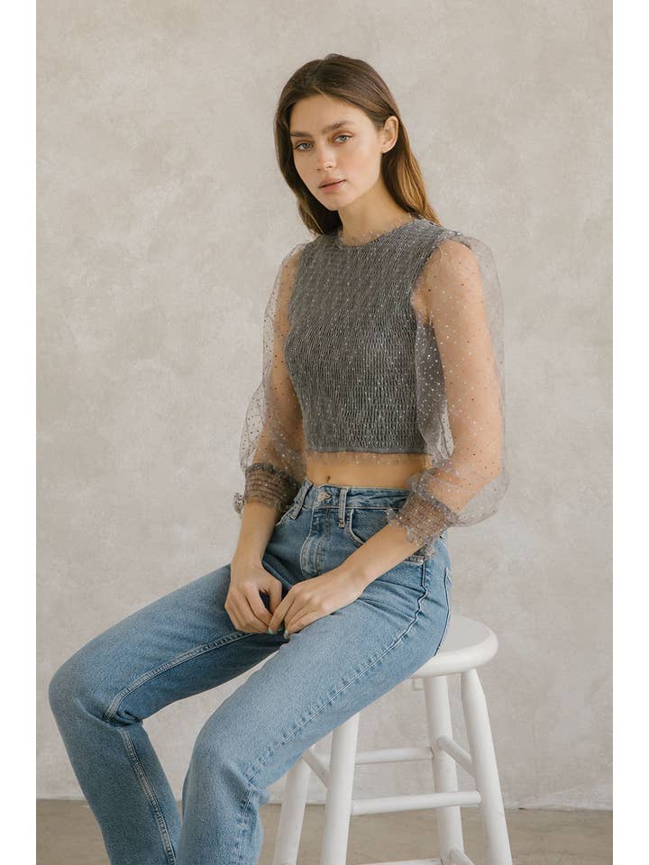 Polka Dot Sparkle Crop Top - Black