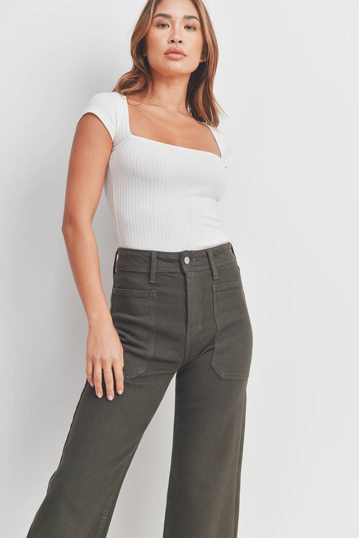 High Rise Utility Wide Leg - Forest Green