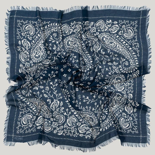 Oversize Fringe Bandana - Paisley in Navy