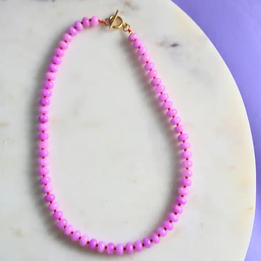 Bold Gemstone Beaded Necklace - Rose Quartz