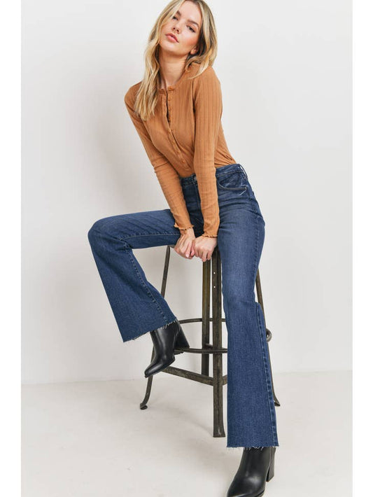 High Rise Scissor Hem Flare - Dark Wash