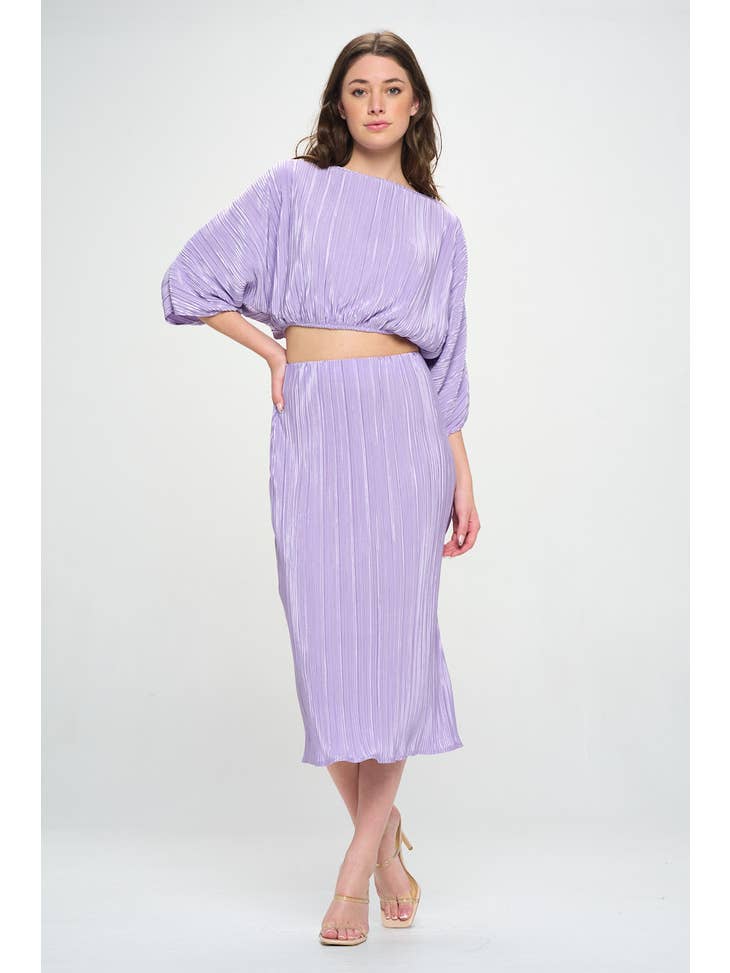 Plissé Scoop Neck Crop Top - Lavender
