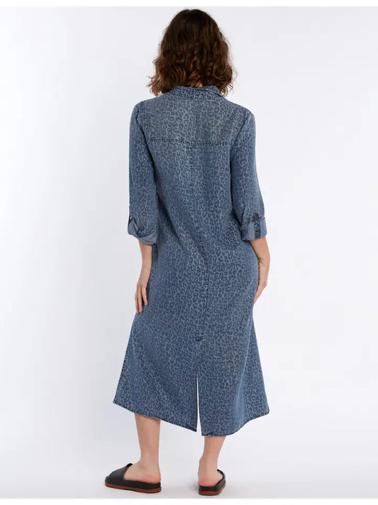 Chill Out Shirtdress - Denim Leopard