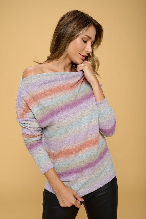 Brushed Ombré Off Shoulder Top - Pink