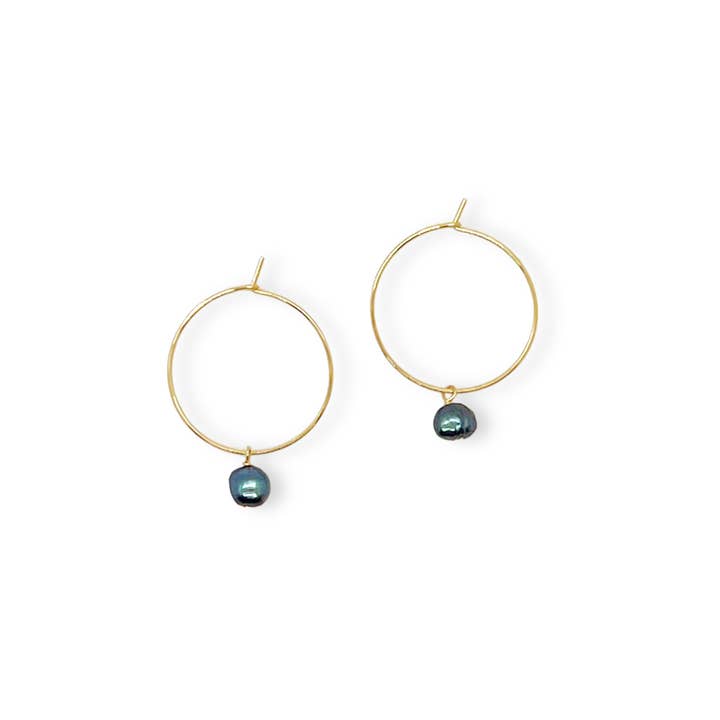 Perla Tiny Hoop Earring - Black Pearl