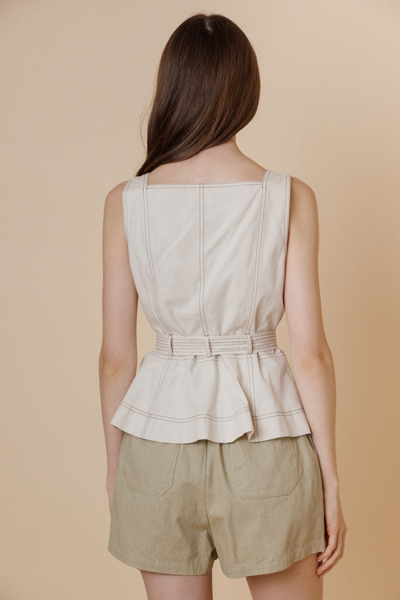 Structured Button Front Tank Top - Oatmeal
