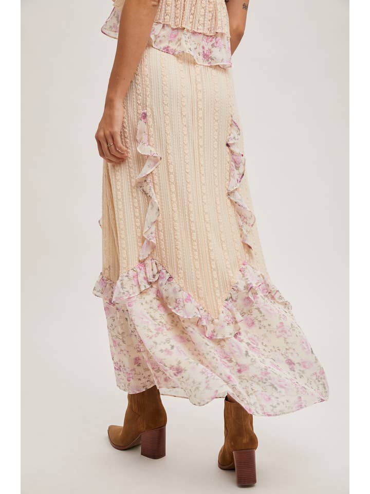 Floral Print Maxi Skirt - Pink Combo
