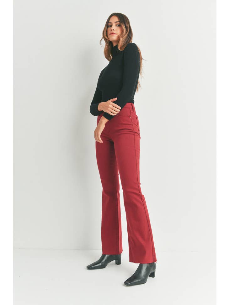High Rise Scissor Hem Flare - Burgundy