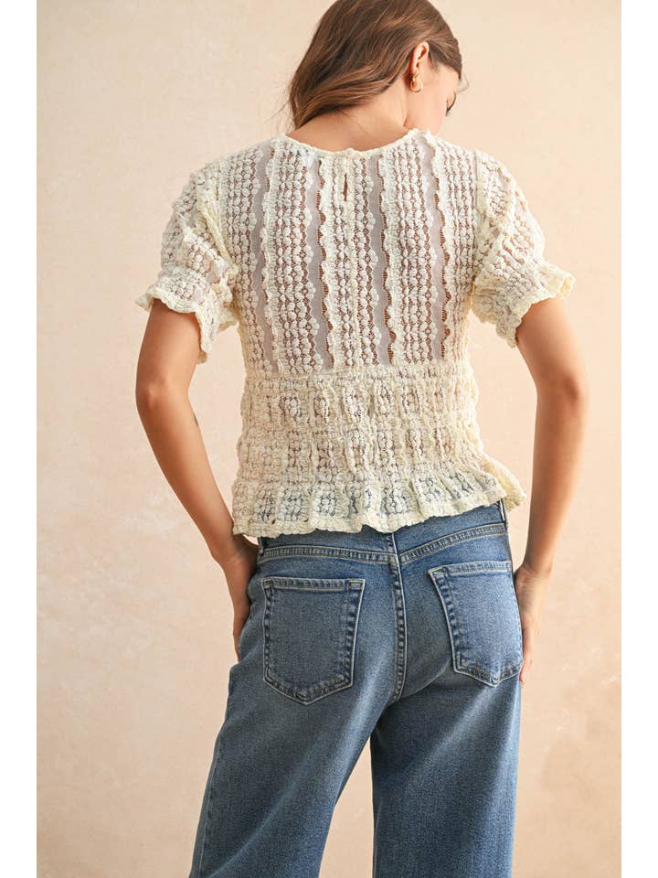 Short Sleeve Lace Blouse - Cream