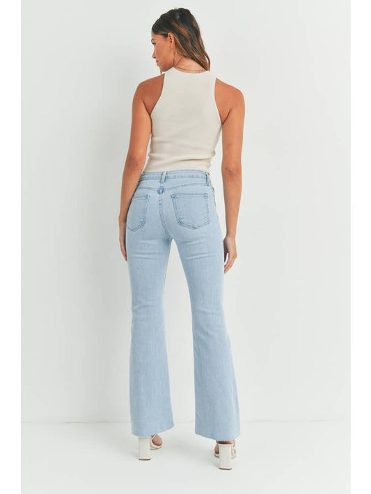 High Rise Scissor Hem Flare - Light Wash