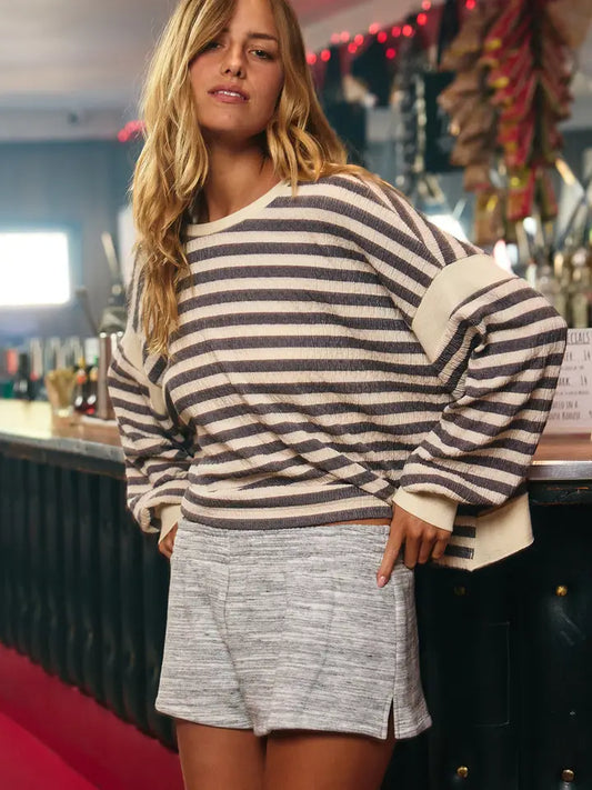 Overlap Open Back Stripe Top - Black/Ivory