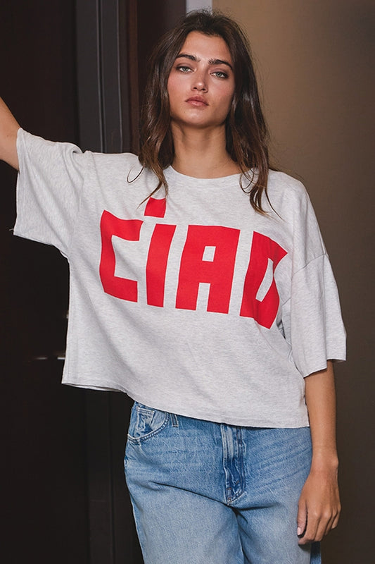 Ciao Boxy Tee - Heather Grey/Red