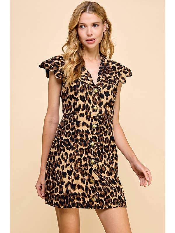 Scallop Detail Mini Dress - Leopard