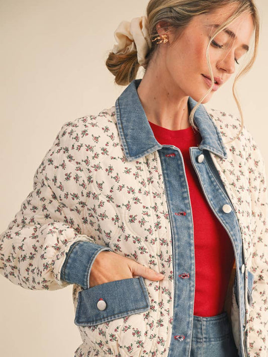 Floral Quilted Jacket - Ivory Floral