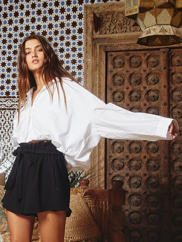 Elastic Hem Cropped Shirt - White
