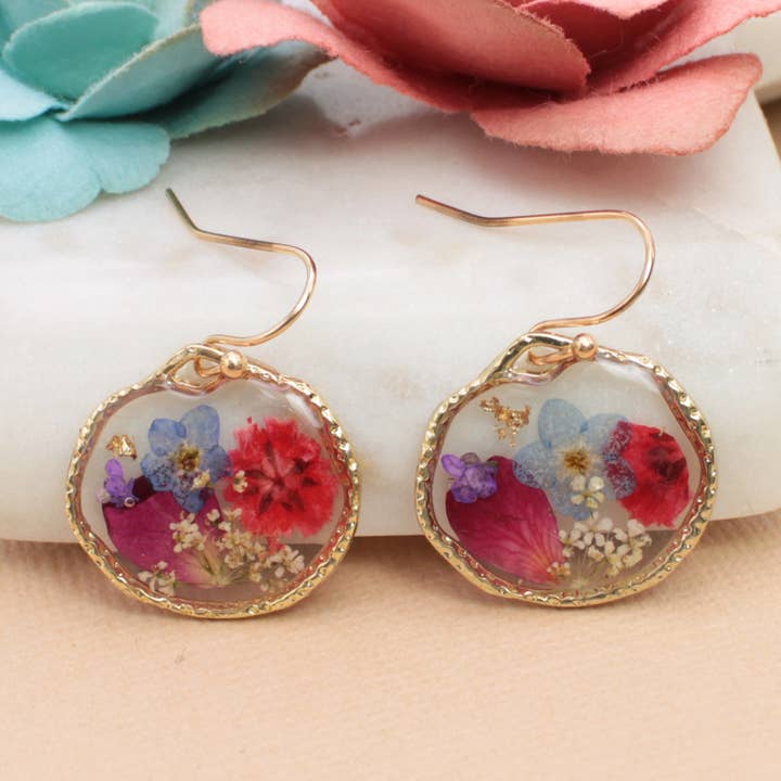 Dried Floral Earrings - Cottage Floral Blue