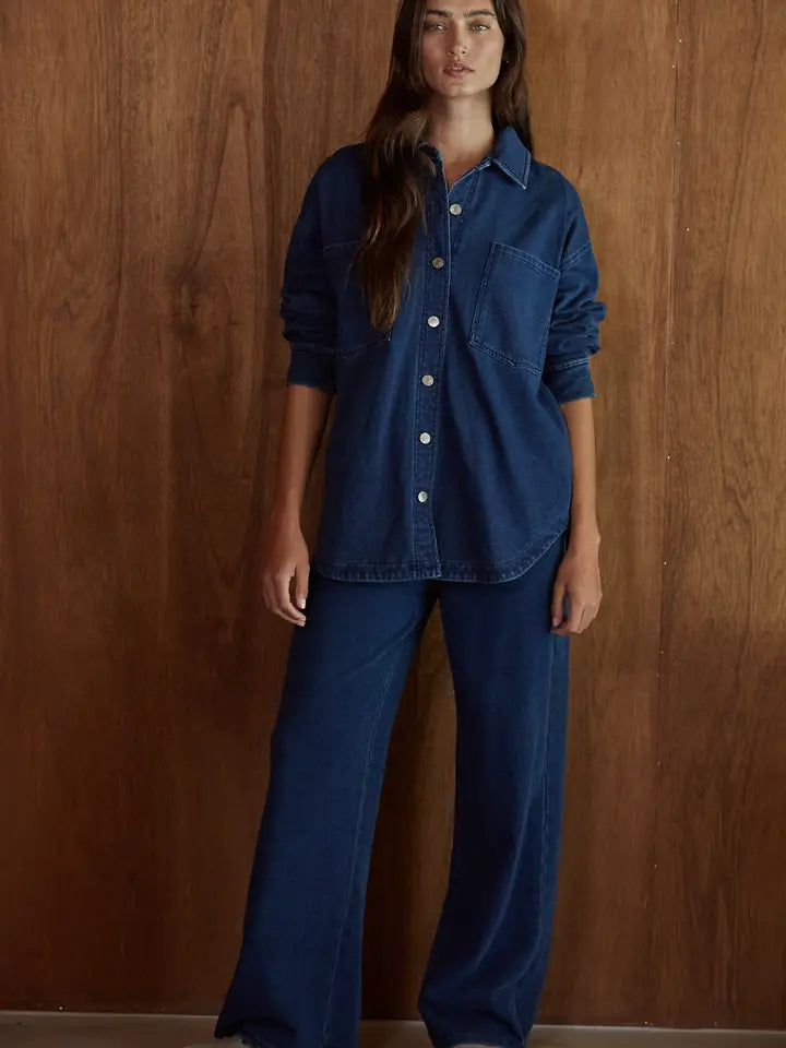 Knit Collared Button Down - Dark Denim