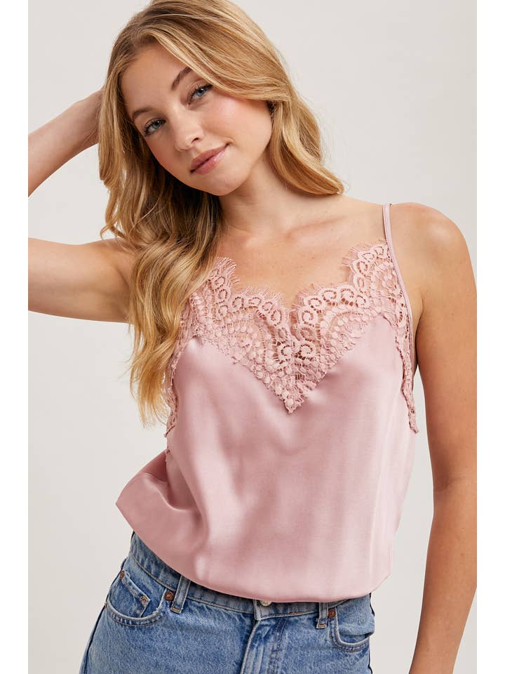 Silky Lace Trim Camisole - Rose