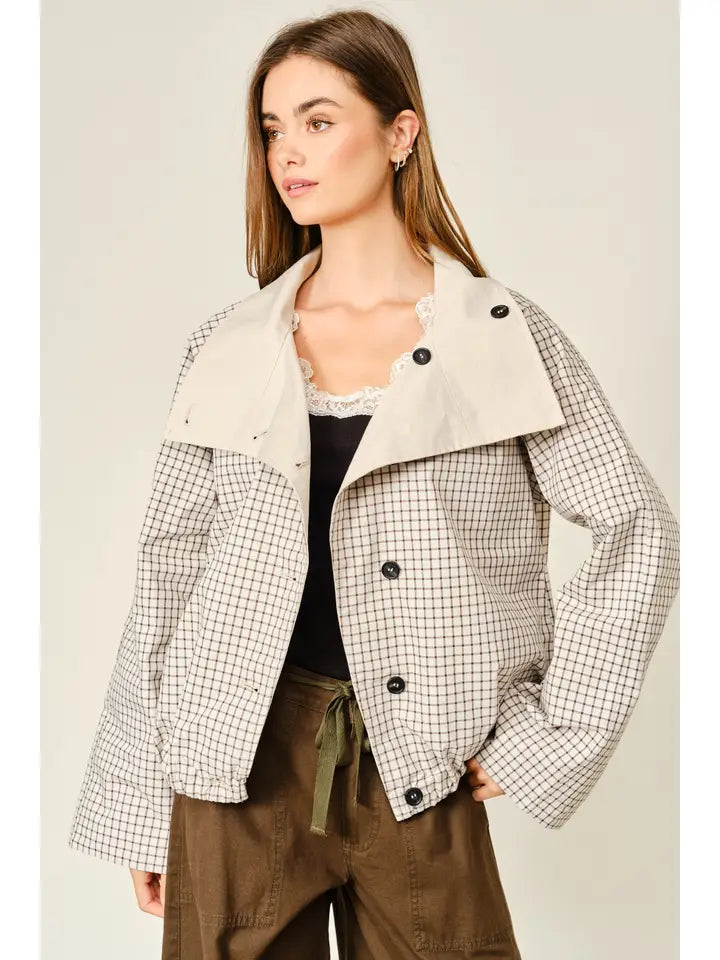 Check Reversible Turtleneck Jacket - Beige