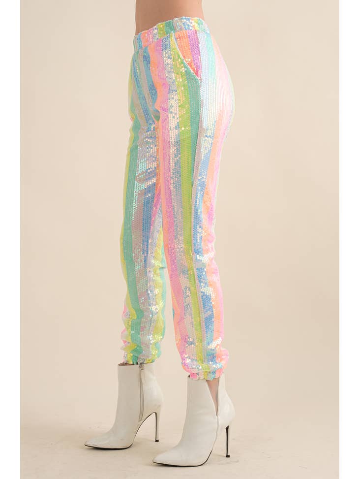 Rainbow Sequin Jogger Pants