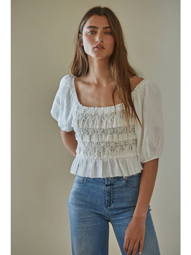 Florence Smocked Top - White
