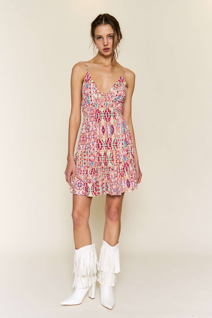 Mini Dress - Pink Multi Color
