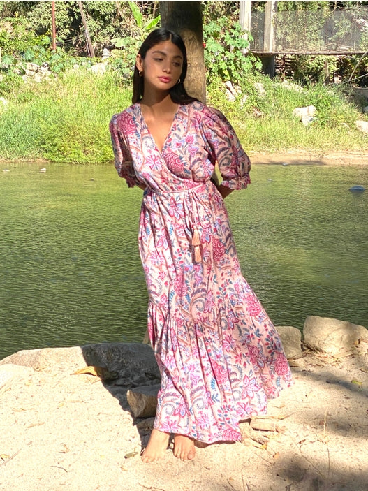Block Printed Wrap Dress - Satya