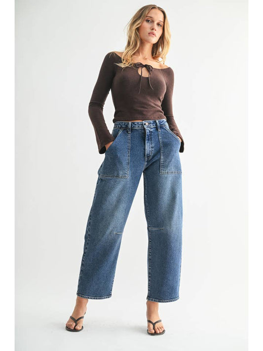 Utility Seamed Barrel Jean - Dark Wash