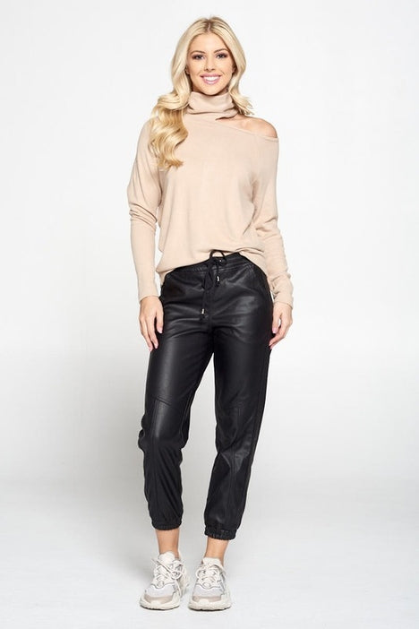 Cold Shoulder Turtleneck Sweater - Taupe