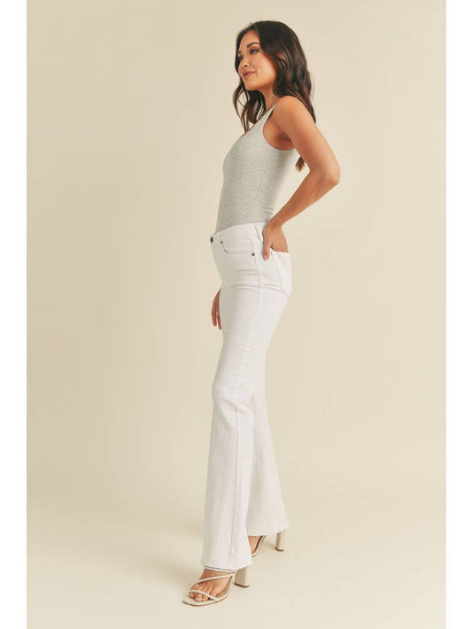High Rise Scissor Cut Flare - White