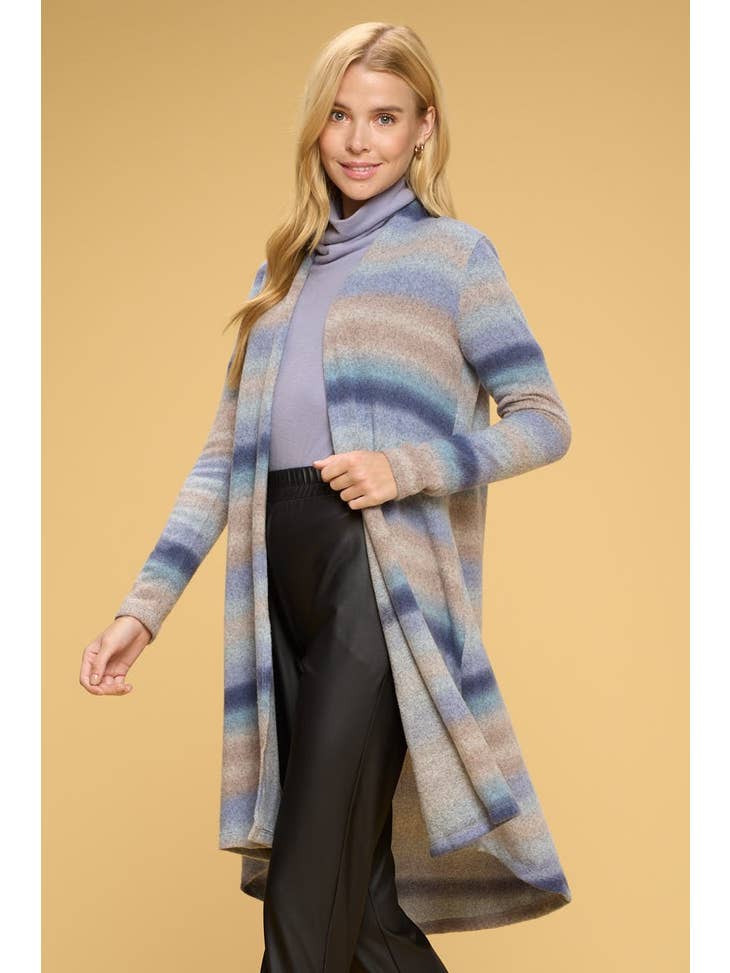 Brushed Ombré Open Cardigan - Blue