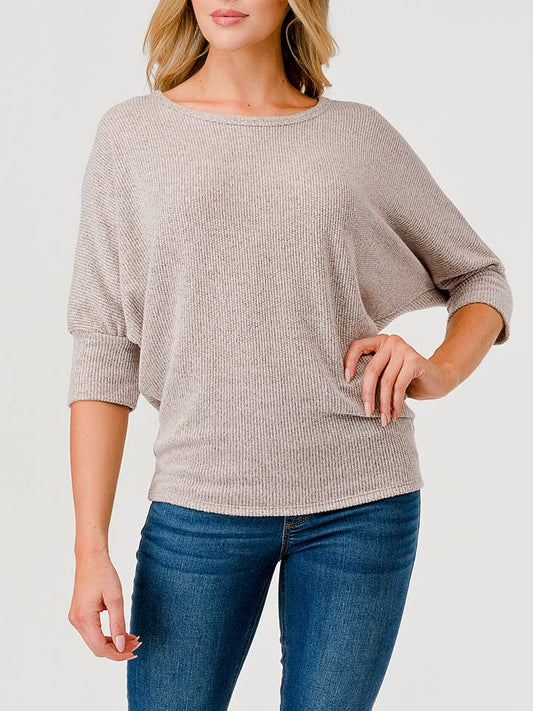 Dolman Sleeve Brushed Knit Top - Peach