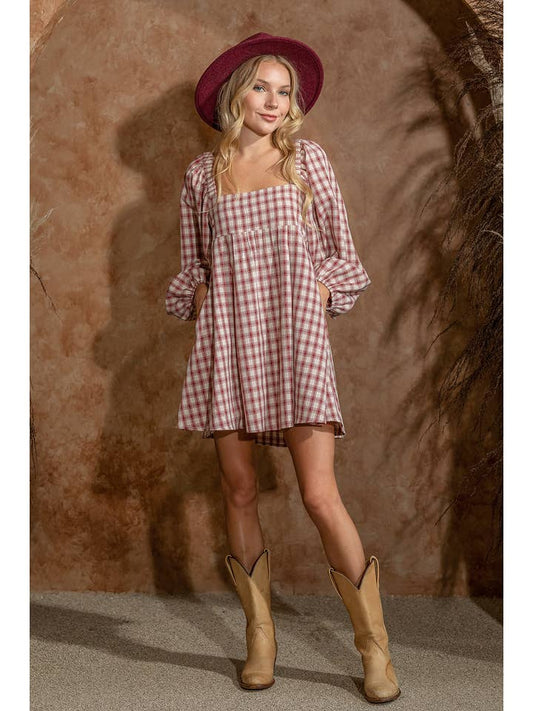 Plaid Baby Doll Dress - Red