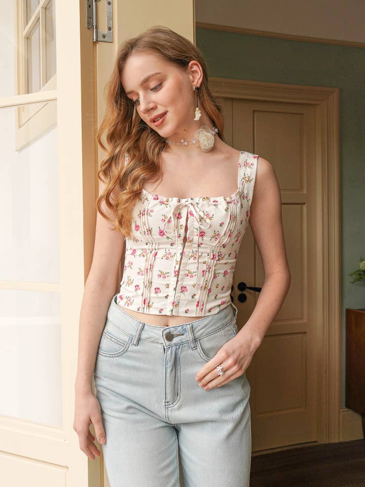 Floral Sweetheart Corset Top - Cream