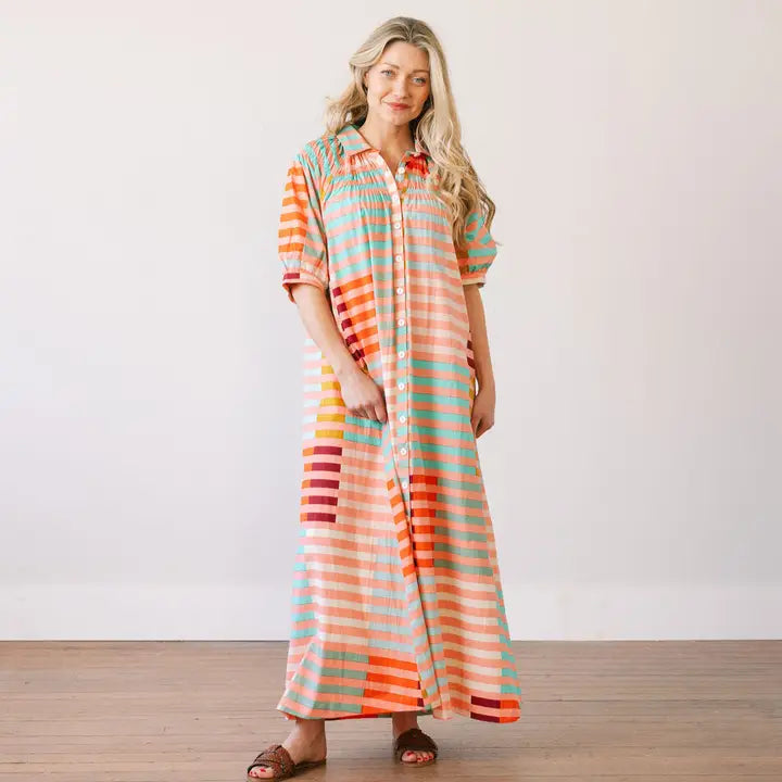 Oasis Dress - Apricot Colorful Stripe