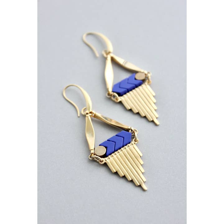 Blue and Brass Earrings