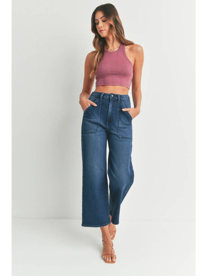 Wide Leg Cargo Pocket - Dark Wash
