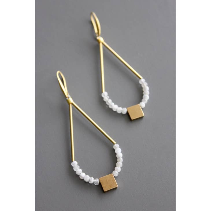 Geo Labradorite and Brass Earrings