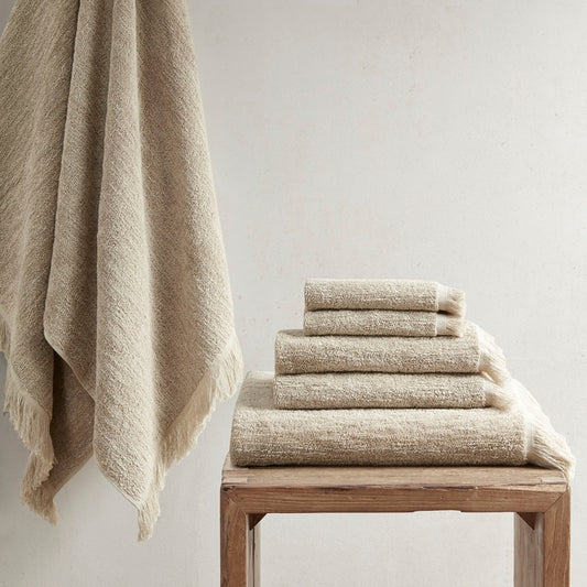 Terry Cotton Fringed 6-Piece Towel Set - Taupe