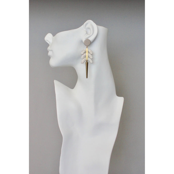 White Geometric Post Earrings