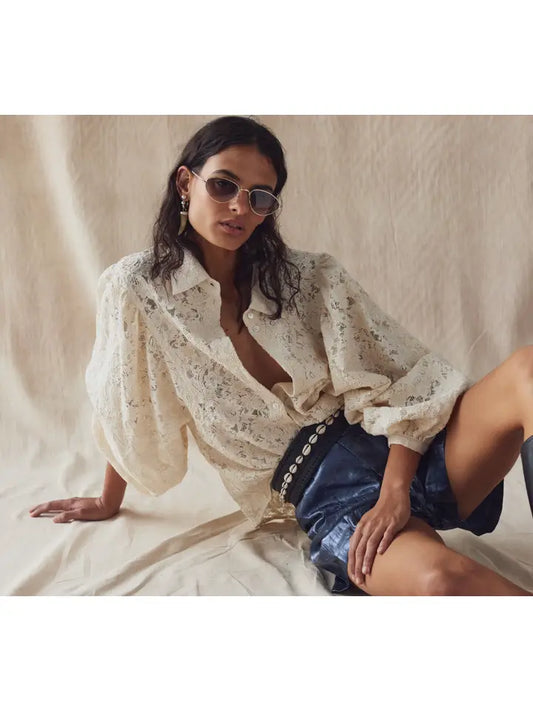 Claire Cotton Lace Shirt - Natural