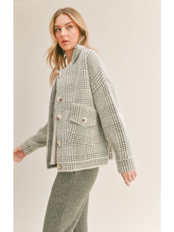 Lola Plaid Jacket - Ivory Olive