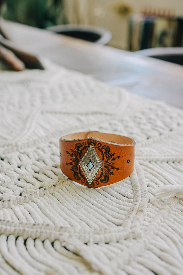Diamond Leather Cuff Bracelet